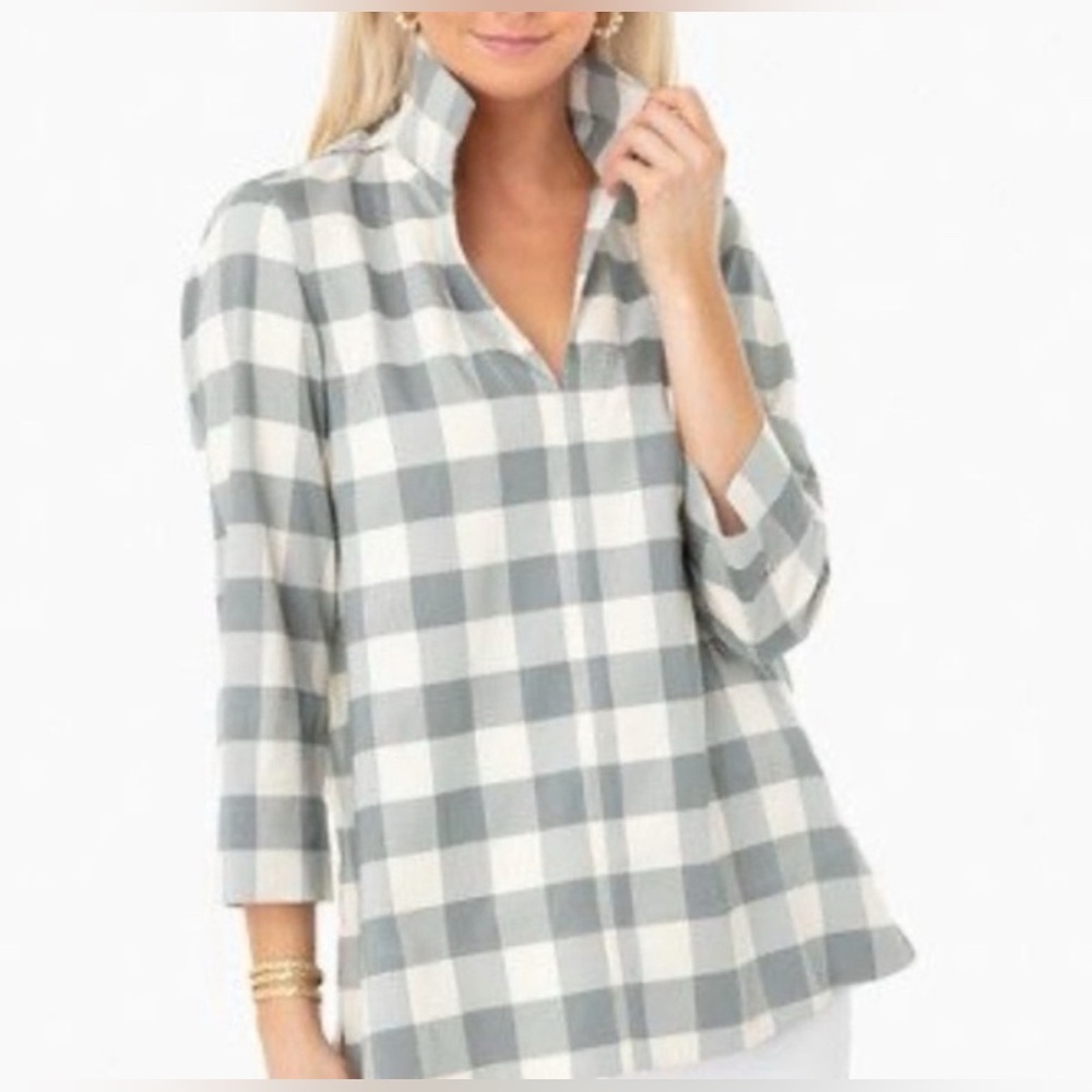 Tuckernuck Sage Gingham Margot Top Small